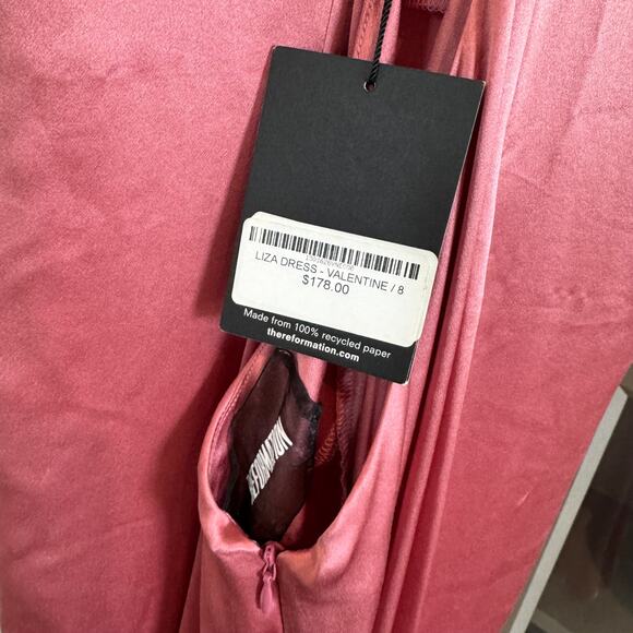 Reformation Liza Silk Dress NEW Valentine Pink V-Neck Knee Length Slip Dress 8 - Picture 6 of 7